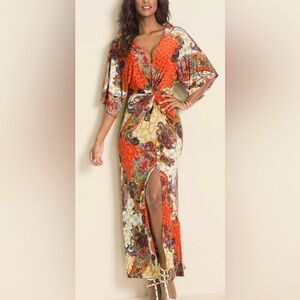 Venus Maxi Dress Size M Orange Beachy Bohemian Resort Wear Vacation Tropical